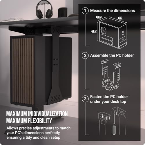 Heavy Duty Under Desk PC Holder – Up to 77 lbs Load Capacity - Adjustable Computer Tower Holder – CPU Holder Under Desk Mount - PC Holder Under Desk – Under Desk Computer Mount (Black) - color: Black