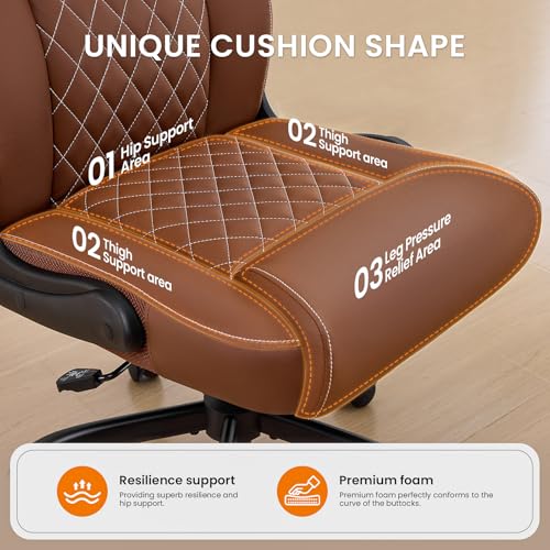 Executive Office Chair with Lumbar Support & Flip-up Arms, Brown | Ergonomic Desk Chair, 90–115° Tilt & Rocking, 20.1" Wide Seat, PU Leather, for Home Offices & Conference Rooms, 300Lbs - color: Brown