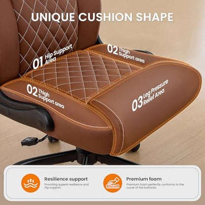 Executive Office Chair with Lumbar Support & Flip-up Arms, Brown | Ergonomic Desk Chair, 90–115° Tilt & Rocking, 20.1" Wide Seat, PU Leather, for Home Offices & Conference Rooms, 300Lbs - color: Brown