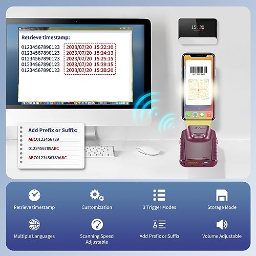 NETUM Bluetooth 2D Barcode Scanner, 3-in-1 Portable QR Bar Code Reader | Automatic Wireless Gun Scan Back Clip Work with Tablet iOS Android Windows MacOS for Warehouse Inventory POS (2D - E900) - size: 2D - E900