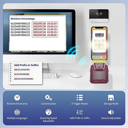 NETUM Bluetooth 2D Barcode Scanner, 3-in-1 Portable QR Bar Code Reader | Automatic Wireless Gun Scan Back Clip Work with Tablet iOS Android Windows MacOS for Warehouse Inventory POS (2D - E900) - size: 2D - E900