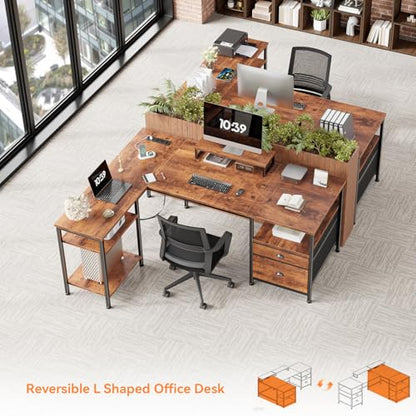 Furologee 50 Inch L Shaped Computer Desk with Power Outlet, Rustic Brown - color: Rustic Brown, size: 50 Inch