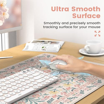 iCasso Desk Pad Mat, Large Mouse Pad and Keyboard Wrist Rest Set, Desk Protector Mat,4in1 Ergonomic Carpal Tunnel Keyboard Pad with Wrist Support for Desktop Cover Home Office Computer(Pink Flowers) - color: Pink Vine Flowers