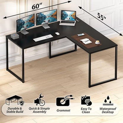 SHW Mission 55 x 60 L-Shape Home Office Computer Desk, Black - color: Black, size: 55-Inch L-Shaped