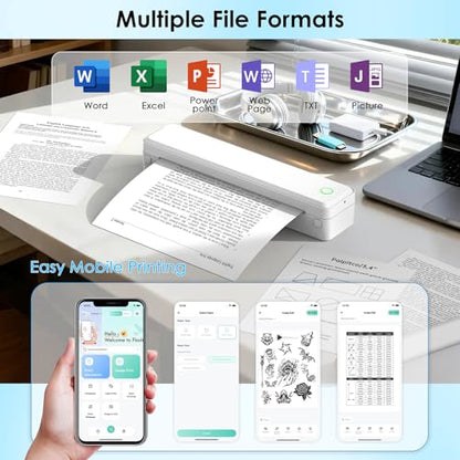 KNAON Inkless Portable Printer, Bluetooth Printing for Travel, 8.5x11 | Wireless Bluetooth Small Printer for Travel & Office & Home Use, Includes 3 rolls, Compatible with Phone, Tablet & Laptop