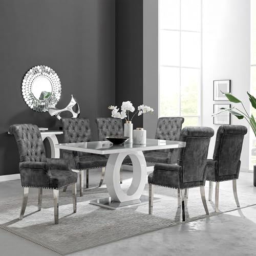 LOULENS Velvet Dining Chairs Set of 2, Dining Chairs with Arms, Dark Grey | Upholstered, High Back, Tufted, Luxurious, Stainless Steel Leg, for Kitchen & Dining Room - color: Dark Grey, size: 2 PCS
