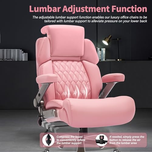 Big and Tall Office Chair 700lbs, Ergonomic High Back Computer Desk Chair | Adjustable Headrest&Lumbar Support, 3D Flip Arms, Large Wheels, Heavy Duty Metal Base, Thick Padded Wide Seat Executive Chair - color: Pink