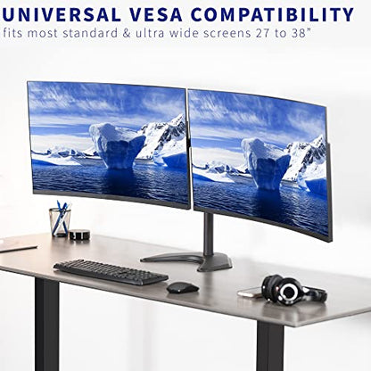 VIVO Premium Dual Ultra Wide LCD LED 27 to 38 inch Monitor Desk Stand, Heavy Duty, Free-Standing Telescoping Arms, Flush Wall Setup, Fits 2 Screens, Black, STAND-TS38B - color: Black