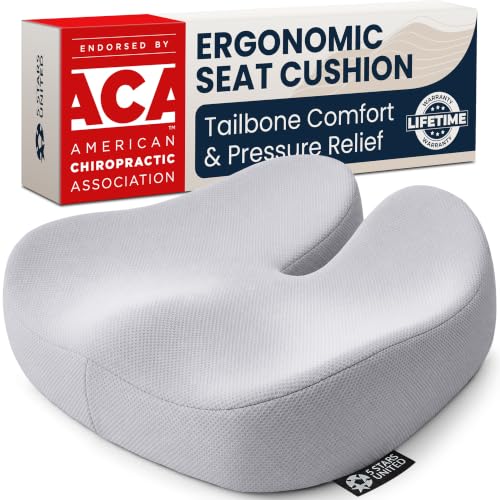 5 STARS UNITED Seat Cushion - Memory Foam Chair Cushion for Tailbone Pain Relief - Ergonomic Support for Coccyx, Sciatica & Butt - Office, Desk & Gaming Chair, Car Seat, Wheelchair, Light Gray Mesh - color: Light Gray, size: XX-Large
