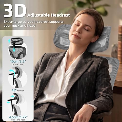 Ergonomic Office Chair with Footrest 4-Level Adjustable Lumbar Suppor - color: Black-deep Gray