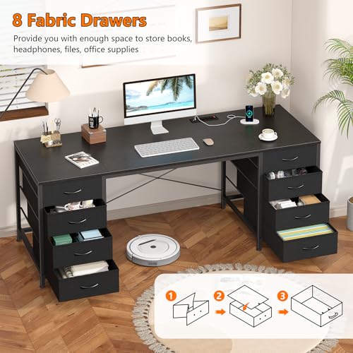 60 Inch Computer Desk with 8 Drawers for Home Office, Bedroom, Living Room - color: Black, size: 18.9"D x 59.8"W x 29.3"H