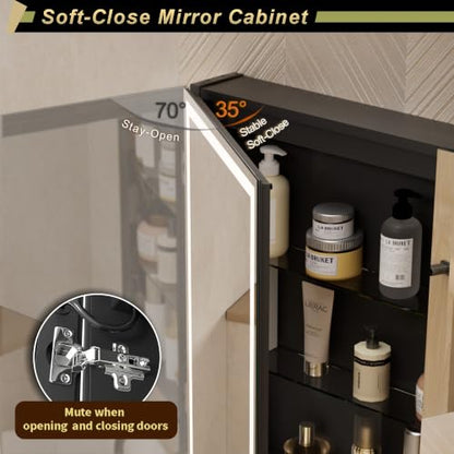 30*28 inch Two-door Aluminum LED Lighted Bathroom Medicine Mirror Cabinet | Light Adjustable, Sockets & USBs inside, Anti-Fog, Easy to Install - color: 30*28 Two-door