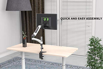SHOPPINGALL Fully Adjustable Dual Gas Spring LCD Monitor Arm Desk Mount Stand with 1 Swing Arm for One 15"-32" Monitor, Desk Clamp and Grommet Mounting Options in The Box - SA-GM112D (White)