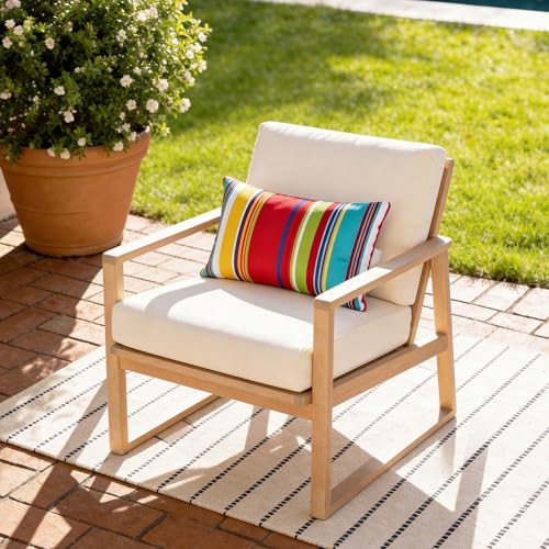 Striped Outdoor Chaise Lounge Head Pillow 11"x16" Set of 2 | Waterproof Headrest Pillows with Insert Adjustable Elastic Strap, Lounge Head Resting Pillow for Recliner Beach Patio Pool - color: Colorful Striped
