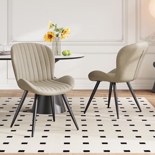 Dining Chairs Set of 6 Modern Fabric Dining Room Chairs Upholstered Dining Chairs with Thick Cushions Metal Legs Armless Back Chair for Kitchen and Living Room Beige - color: Beige (Fabric), size: Set of 6