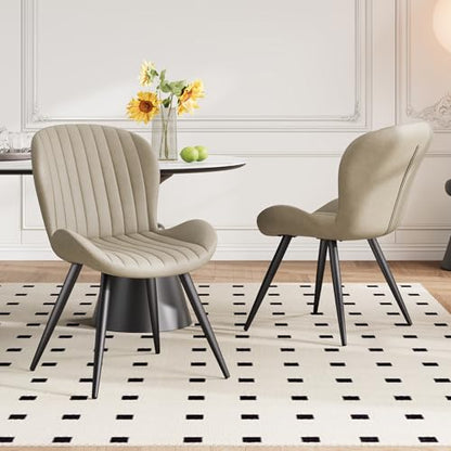 Dining Chairs Set of 6 Modern Fabric Dining Room Chairs Upholstered Dining Chairs with Thick Cushions Metal Legs Armless Back Chair for Kitchen and Living Room Beige - color: Beige (Fabric), size: Set of 6
