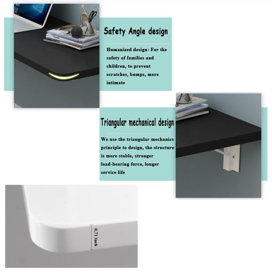 Folding Wall Table Wall Mounted Folding Table Wall Folding Table Drop Down Wall Mounted Table Suitable for Office Study Bedroom Kitchen Dining Room Laundry And Other Places Black 39.4"D x 11.8"W - color: Black, size: 39.4in D x 11.8in W