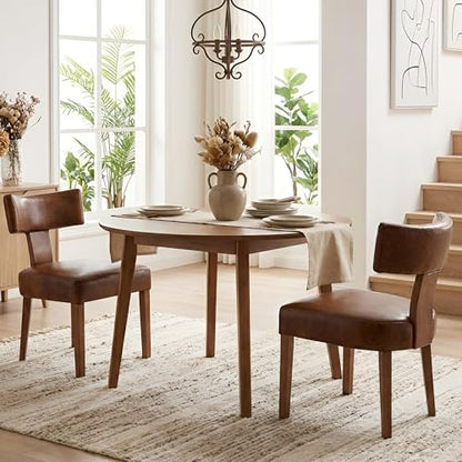 HNY Mid Century Modern Dining Chairs Set of 2, Farmhouse PU Leather Upholstered Accent Chair Curved Backrest Kitchen Chairs, with Hardwood Frame, Brown - color: Brown Curved