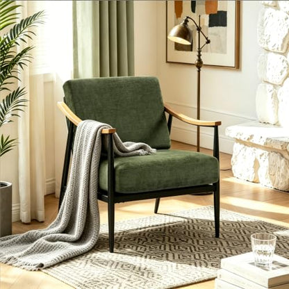 RNKSFX Modern Accent Chairs Set of 2 for Living Room Bedroom Mid Century Arm Chairs Upholstered Office Accent Chairs Comfy Waiting Room Chairs with Metal Frame, Olive Green - color: Olive Green