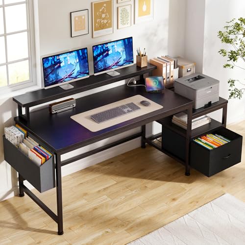 EnHomee 56.5" Office Desk with Drawers & Printer Space for Home Work,Black - color: Black, size: 56.5 IN