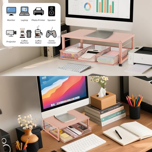 Small Laptop Stand for Desk, Monitor Stand Riser, Office Desk Accessories, Computer Desktop Stand with Drawer for Home, Office, School (Bronze) - color: Bronze-Small