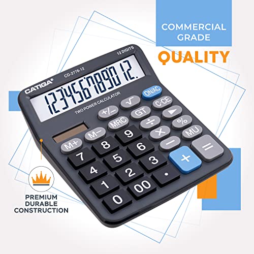 Premium Commercial 12-Digit Large Desktop Calculator with Huge 5-Inch LCD Display Screen, Giant Responsive Buttons, Battery and Solar Powered, Perfect for Home/Office Accounting Finance Use, CD-2776 - color: Black (Commercial)