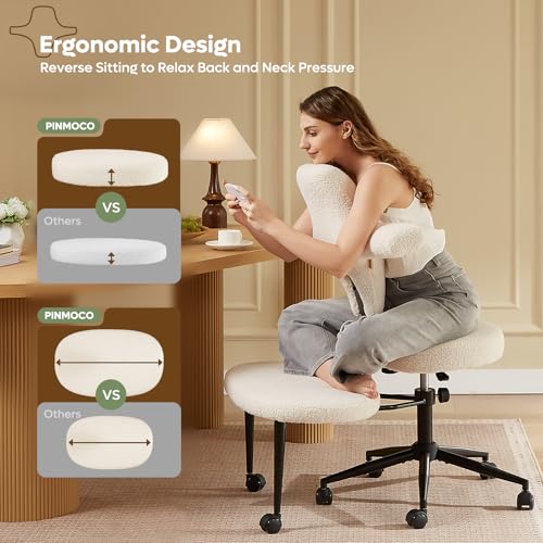 Extra Wide ADHD Cross Legged Office Chair, 360° Swivel Kneeling Meditation | Extra-wide cross-legged kneeling chair with reversible seat, 360° swivel, adjustable height—for ADHD, meditation & comfort - color: White