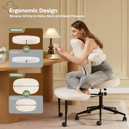 Extra Wide ADHD Cross Legged Office Chair, 360° Swivel Kneeling Meditation | Extra-wide cross-legged kneeling chair with reversible seat, 360° swivel, adjustable height—for ADHD, meditation & comfort - color: White