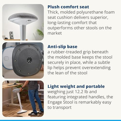 UPLIFT DESK Engage Stool – Active Stool with 360 Motion, Adjustable Height Standing Desk Stool from 21.8’’-31.4’’, Ergonomic Anti-Slip Office Chair Alternative (Graphite)