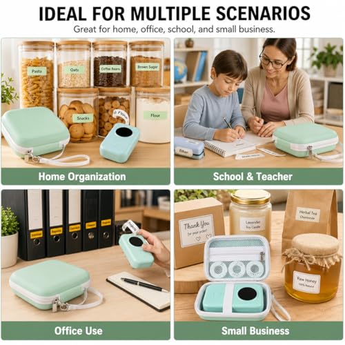 PAIYULE Hard EVA Case for Phomemo D30/D35 for Nelko P21 Label Maker - color: Green