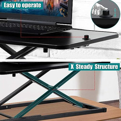 PayLessHere 29" Standing Desk Converter Height Adjustable Desk Riser | Computer Workstation Standard Office Stand Up Desktop Gas Lift Sit-Stand Large Working Area Platform Riser - size: 29 In