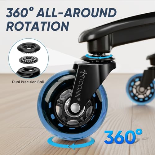 TICONN Office Chair Caster Wheels Set of 5 for Tile, Hardwood Floors and Carpets, Universal Fit for Most Chairs (Blue) - style: Blue