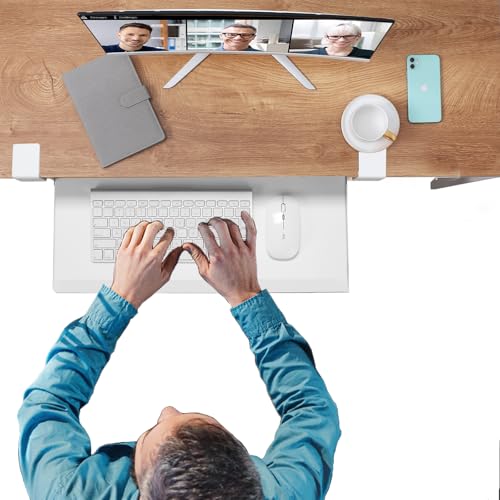 ETHU Small Keyboard Tray Under Desk with Metal Rail, 19.7x11.8", White | Slide Out Ergonomic Keyboard Drawer, Pull Out Keyboard Tray for Home Office Desk, Suitable Max Desk Thickness 1.96" - color: White