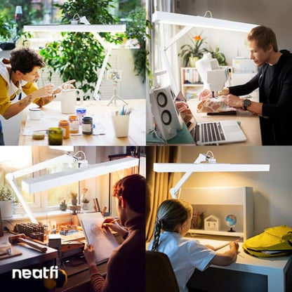 Neatfi 3,000 Lumens Ultra LED Desk Lamp with Clamp, 30W Dimmable Monitor Light, 5 Brightness Levels & 5 Light Modes (White, 28 Inches with Metal Arm) - color: White, size: 28 Inches with Metal Arm