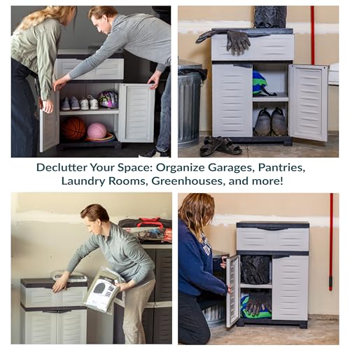 Sunnydaze 34.5" Garage Storage Cabinet with Adjustable Shelf, Gray - color: Grey, style: With Drawer - 34.5" H