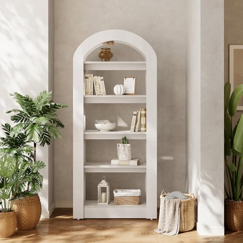 LITTLE TREE 5-Tier Bookshelf, Arch-Shaped Racks, Tall Standing Wooden Bookcase Display Shelf Modern Storage Solution, White - color: White, size: 1