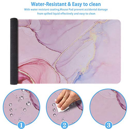 iCasso Extended Gaming Mouse Pad 35.4x15.7in Desk Pad,Glitter Marble | Non-Slip Rubber Base Mousepad with Stitched Edges, Waterproof Keyboard Mouse Mat Desk Pad for Work Office Game Home, - color: Glitter Marble