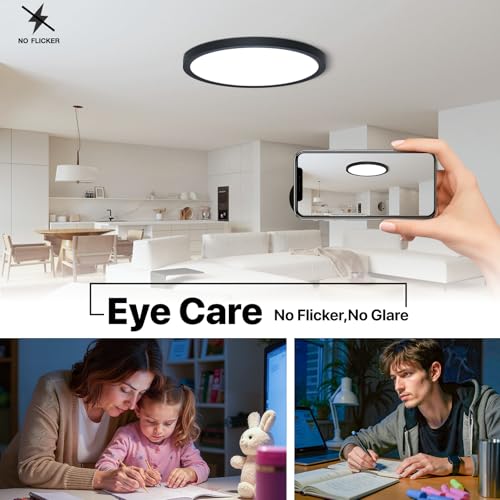 12 Inch Black LED Flush Mount Ceiling Light Fixture (2 Pcs) - color: Black, size: 12inch-2Pack