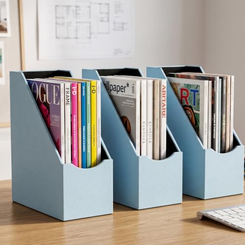 UnionBasic Magazine File Holder - Office Leatherette Desktop Document File Folder Journals Organizer Racks, Lychee Blue - color: Lychee Blue