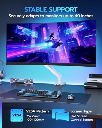 ARES WING 17-40 Inch Heavy Duty Monitor Arm with USB, White - color: White, style: With USB