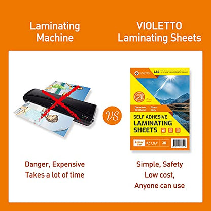 VIOLETTO Self-Seal Cold Laminating Sheets, 8.7x12.2 in, 4 Mil, 50 Pack | 50 self-seal cold laminating sheets, 8.7x12.2 in, 4 mil. No machine or heat needed. Fits letter documents; peel and press. - size: 50 sheets