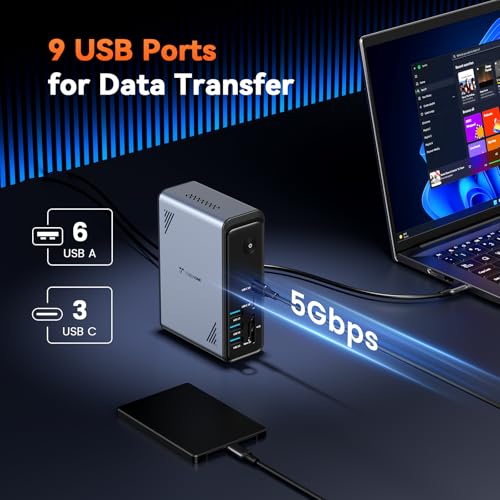 TobenONE 18 in 1 Laptop Docking Station 3 Monitors,Triple 4K HDMI,9 USB C/A