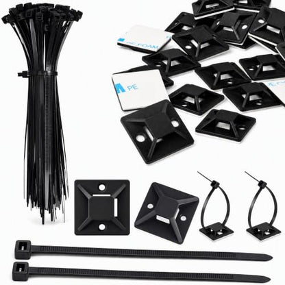100 Pack Cable Tie Mounts, Self Adhesive Zip Tie Mount with 6 Inch Ties - color: Black