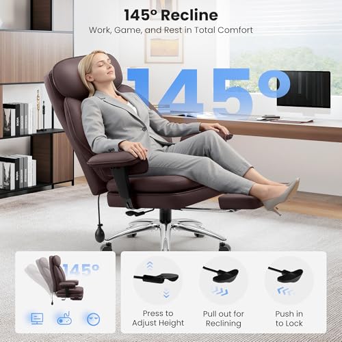 Big and Tall Office Chair with Lumbar Support Ergonomic Computer Desk Chair - color: Coffee
