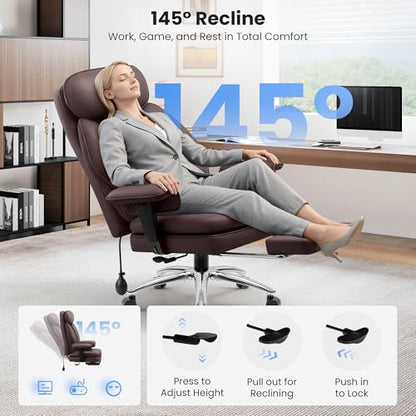 Big and Tall Office Chair with Lumbar Support Ergonomic Computer Desk Chair - color: Coffee