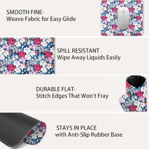 Mouse Pad for Desk with Stitched Edge, Premium Cute Washable Mouse Pads. Computer Mousepad with Non-Slip Rubber Base, Mousepads for Laptop, 9.25x7.75x0.12 inch (Ditsy Blooms) - color: Ditsy Blooms