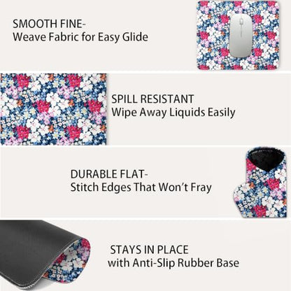 Mouse Pad for Desk with Stitched Edge, Premium Cute Washable Mouse Pads. Computer Mousepad with Non-Slip Rubber Base, Mousepads for Laptop, 9.25x7.75x0.12 inch (Ditsy Blooms) - color: Ditsy Blooms