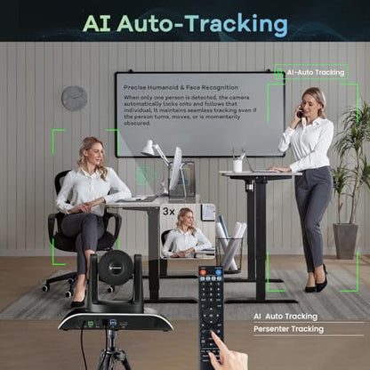 TONGVEO All-in-One Conference Room Video Camera System Al Auto-Tracking HD1080P 60fps 3X Optical Zoom USB3.0 HDMI PTZ Camera and Bluetooth Conference Speakerphone with Microphones - color: Black