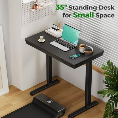 35" Electric Standing Desk with Drawer, 4 Lockable Wheels - color: Black Wood-top, size: 35"