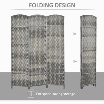 HOMCOM 3 Panel Room Divider 6 Ft Privacy Screen Hand-Woven Mixed Gray | Folding PP Wall Partition, Pine Wood Frame, Freestanding Room Separator, Bedroom Home Office, No Assembly - color: Mixed Gray, size: 3 Panel